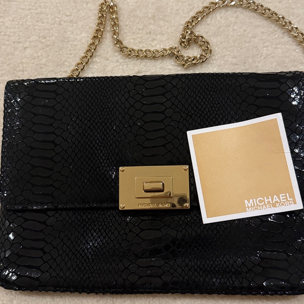 Michael Kors Black and Gold Snake Print Bag